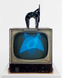 Nam June Paik, Magnet TV, 1965. Television (black and white, silent) with magnet, 28 ⅜ × 19 ¼ × 24 ½ inches (72 × 48.9 × 62.2 cm), Whitney Museum of American Art, New York © Nam June Paik Estate