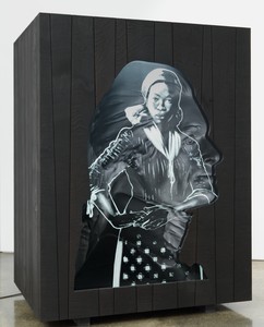 Titus Kaphar, Language of the Forgotten, 2018. Charred white oak, high-density urethane, glass, and LED lights, 84 × 66 × 48 inches (213.4 × 167.6 × 121.9 cm), edition of 3 + 1 AP © Titus Kaphar. Photo: Christopher Gardner