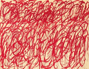Cy Twombly, Bacchus, 2006–08. Acrylic on canvas, 124 ⅞ × 159 ⅛ inches (317 × 404.2 cm), Cy Twombly Foundation © Cy Twombly Foundation