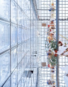 Sarah Sze, Untitled (Tokyo), 2008 (detail). Mixed media, overall dimensions variable Installation view, Ginza Maison Hermès Le Forum, Tokyo, 2008 © Sarah Sze