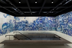 Adriana Varejão, Celacanto Provoca Maremoto, 2004–08. Oil and plaster on canvas, in 184 parts, each: 43 ⅜ × 43 ⅜ inches (110 × 110 cm) Installation view, Galeria Adriana Varejão, Inhotim Centro de Arte Contemporânea, Brumadinho, Brazil © Adriana Varejão. Photo: Eduardo Eckenfels