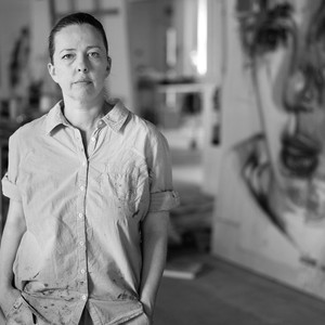 Black-and-white portrait of Jenny Saville