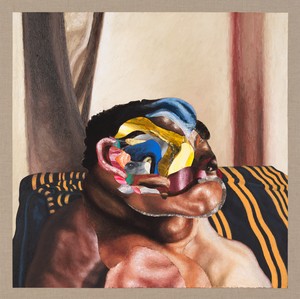 Nathaniel Mary Quinn, Waiting to Hit the Lottery, 2019. Oil paint, paint stick, gouache, and soft pastel on linen, 36 × 36 inches (91.4 × 91.4 cm) © Nathaniel Mary Quinn. Photo: Rob McKeever