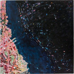 Rick Lowe, Victoria Square Project: Open Borders, 2022. Acrylic and paper collage on canvas, 84 × 84 inches (213.4 × 213.4 cm) © Rick Lowe Studio. Photo: Thomas DuBrock