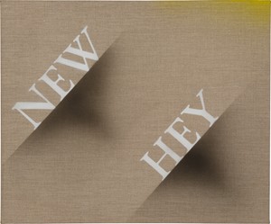 Ed Ruscha, New Hey, 2024. Acrylic on linen, 20 × 24 inches (50.8 × 61 cm) © Ed Ruscha. Photo: Jeff McLane