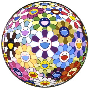 Takashi Murakami, Flower Ball (3-D), Kindergarten, 2007. Acrylic and silver gold leaf on canvas mounted on board, 39 ½ × 39 ½ inches (100.3 × 100.3 cm) © Takashi Murakami/Kaikai Kiki Co., Ltd. All rights reserved