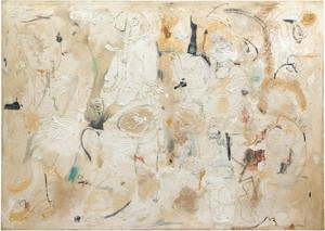 Helen Frankenthaler, Painted on 21st Street, 1950. Oil, sand, plaster of Paris, and coffee grounds on sized, primed canvas, 69 ⅛ × 97 inches (175.6 × 246.4 cm), Hirshhorn Museum and Sculpture Garden, Smithsonian Institution, Washington, DC © 2018 Helen Frankenthaler Foundation, Inc./Artists Rights Society (ARS), New York