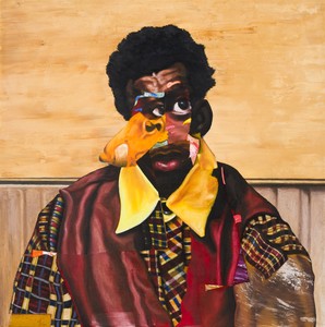 Nathaniel Mary Quinn, Duckworth, 2018. Oil paint, paint stick, oil pastel, and gouache on linen, 36 × 36 inches (91.4 × 91.4 cm) © Nathaniel Mary Quinn