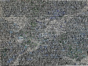 Rick Lowe, Project Row Houses: If Artists Are Creative Why Can’t They Create Solutions, 2021. Acrylic and paper collage on canvas, 144 × 192 inches (365.8 × 487.7 cm), Whitney Museum of American Art, New York © Rick Lowe Studio. Photo: Thomas DuBrock