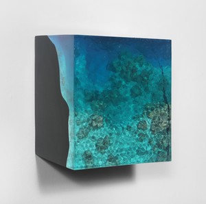 Ashley Bickerton, 12°41'26.5"N, 53°28'36.5"E 1, 2022. Resin, fiberglass, stainless steel, and wood, 10 ¼ × 9 ¼ × 7 ½ inches (26 × 23.5 × 19 cm) © Ashley Bickerton