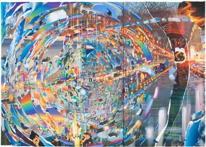Sarah Sze, Blind Curve, 2021. Oil, acrylic, acrylic polymers, ink, aluminum, diabond, and wood, 84 × 118 ¼ inches (213.4 × 300.4 cm) © Sarah Sze