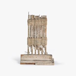 Cy Twombly, Untitled, 1953. House paint and wax on fabric and wood with twine, wire, and nails, 15 ¼ × 9 ⅞ × 4 inches (38.7 × 25 × 10.2 cm) © Cy Twombly Foundation