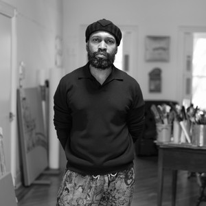 Black-and-white portrait of Nathaniel Mary Quinn