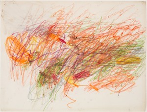 Cy Twombly, Untitled, 1954. Wax crayon, gouache, and colored pencil on paper, 19 × 25 inches (48.2 × 63.5 cm), Museum of Modern Art, New York © Cy Twombly Foundation